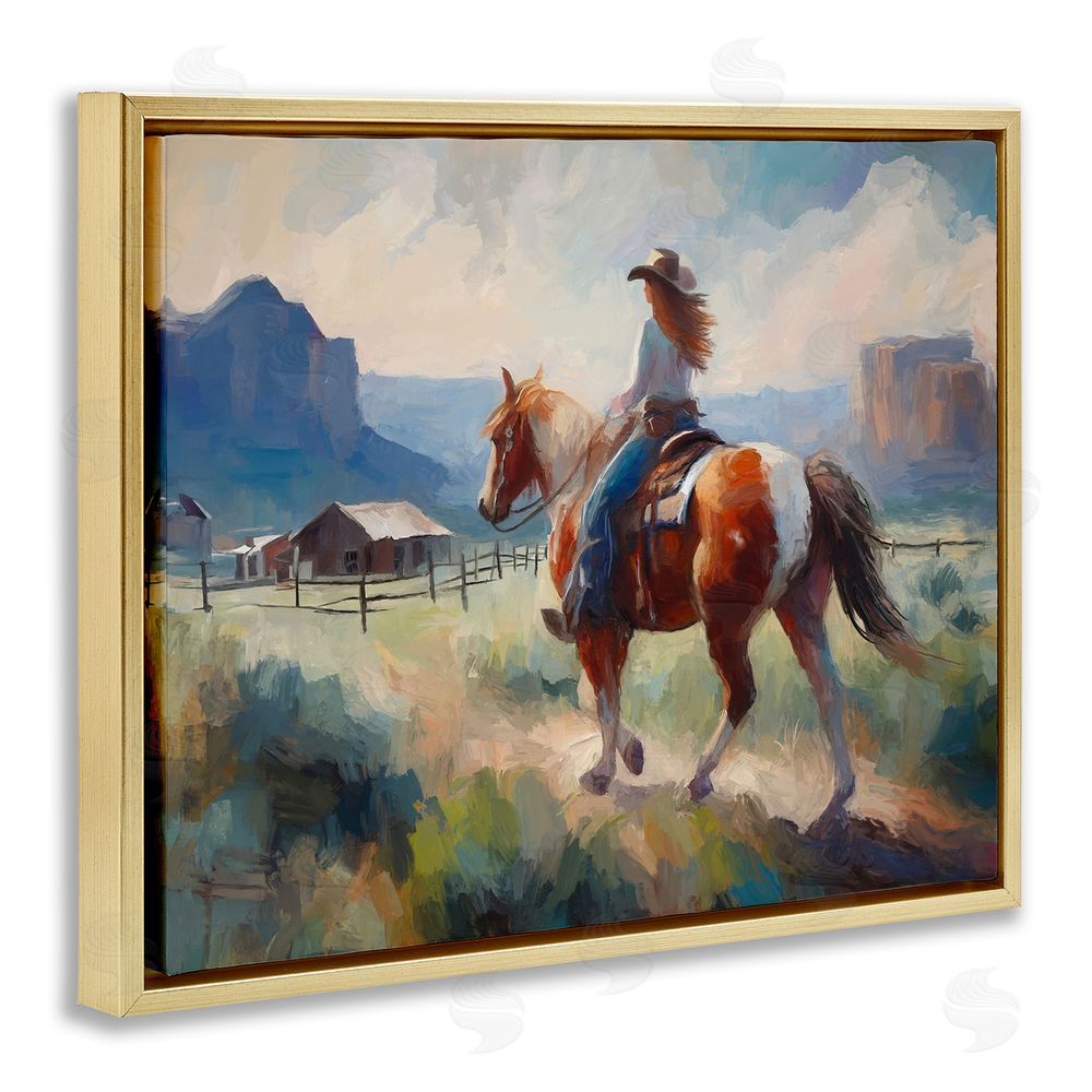 Ramona Murdock Southwestern Cowgirl Landscape Gold Floating Frame Canvas Wall Art Print