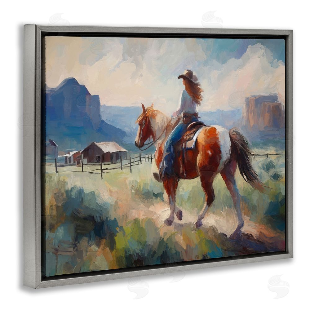Ramona Murdock Southwestern Cowgirl Landscape Grey Floating Frame Canvas Wall Art Print