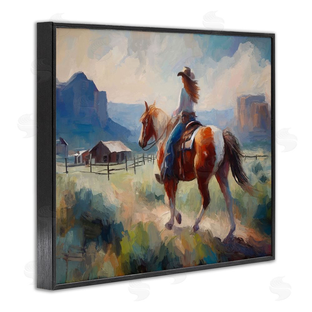Ramona Murdock Southwestern Cowgirl Landscape Black Framed Giclee Wall Art Print