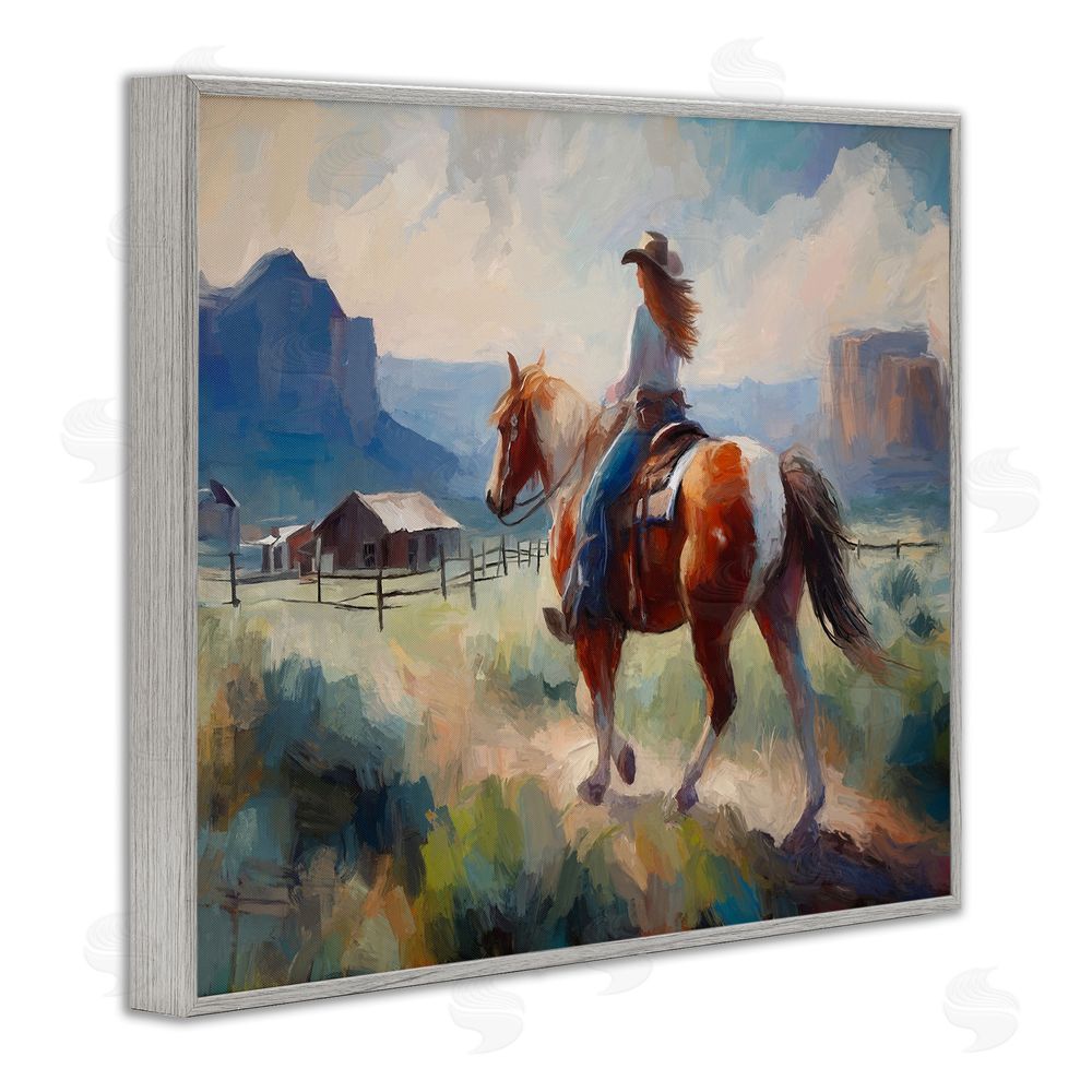 Ramona Murdock Southwestern Cowgirl Landscape Gray Framed Giclee Wall Art Print