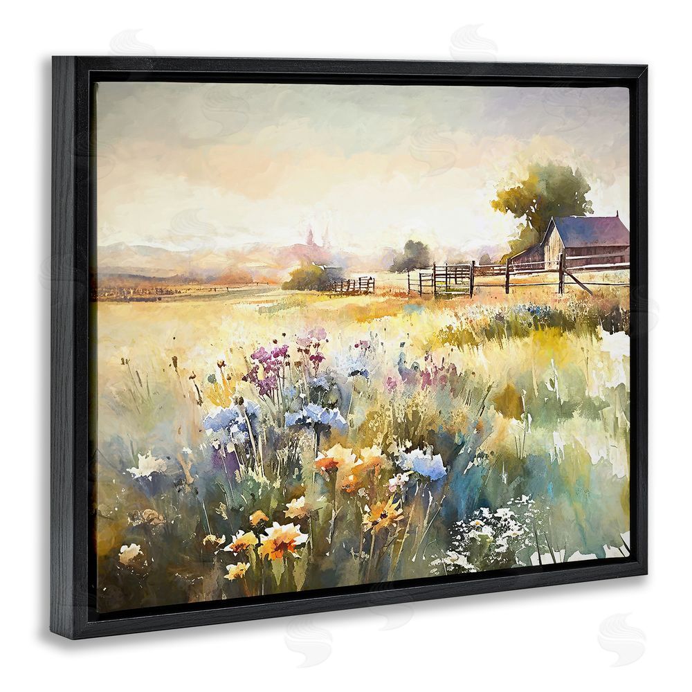 Ramona Murdock Wildflower Farm Field Black Floating Frame Canvas Wall Art Print
