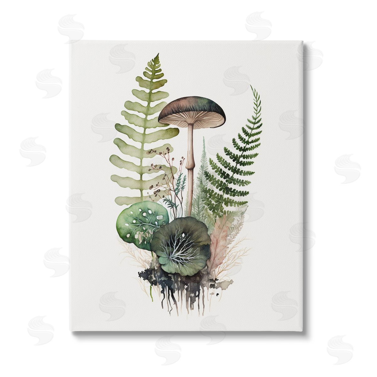 Petal Prints Design Mushroom & Ferns Nature Stretched Canvas Wall Art Print