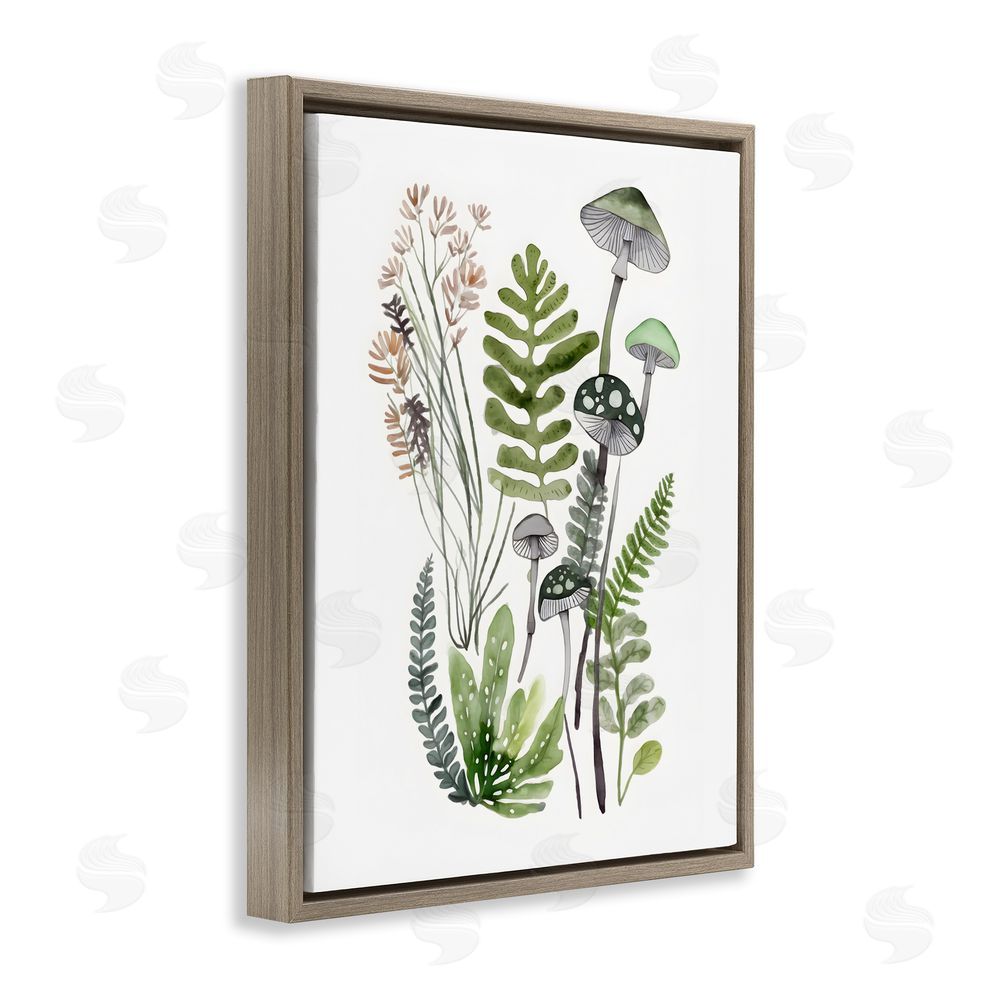 Petal Prints Design Green Mushroom Botanicals Brown Floating Frame Canvas Wall Art Print