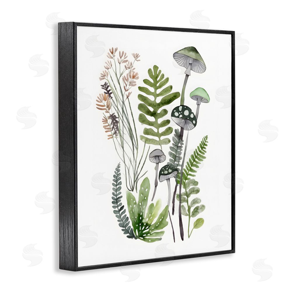 Petal Prints Design Green Mushroom Botanicals Black Framed Giclee Wall Art Print