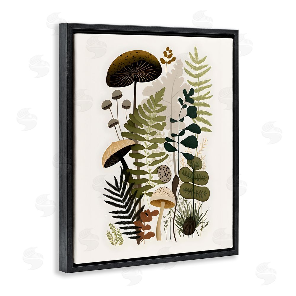 Petal Prints Design Mixed Earthy Botanicals Black Floating Frame Canvas Wall Art Print