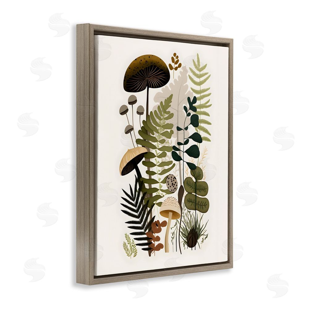 Petal Prints Design Mixed Earthy Botanicals Brown Floating Frame Canvas Wall Art Print