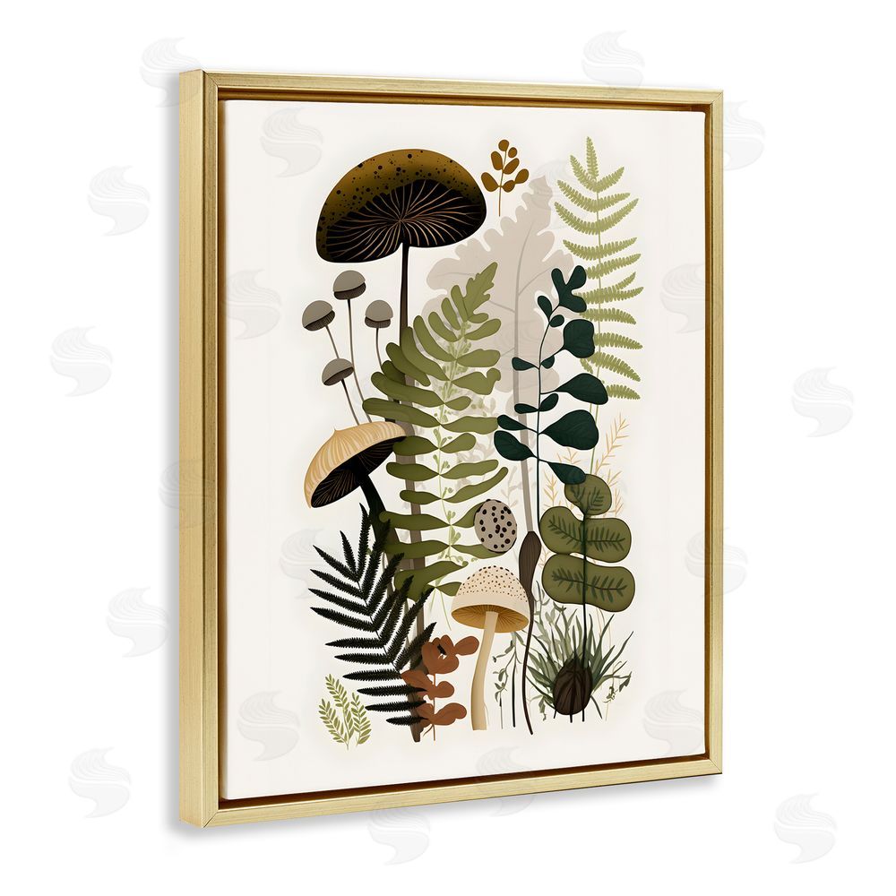 Petal Prints Design Mixed Earthy Botanicals Gold Floating Frame Canvas Wall Art Print