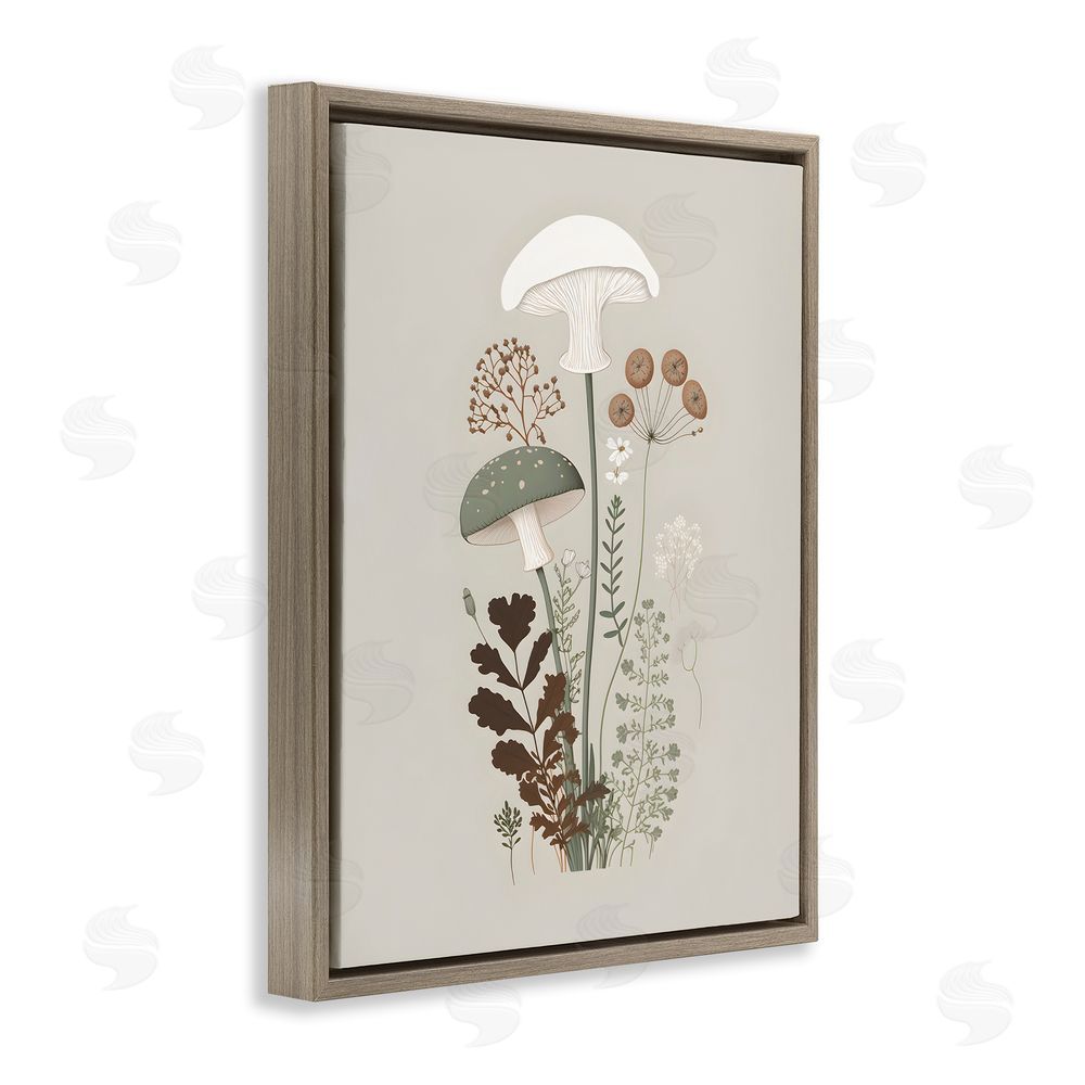 Petal Prints Design Soft Mushrooms on Grey Brown Floating Frame Canvas Wall Art Print