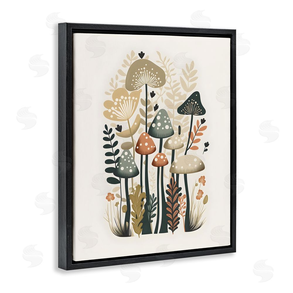 Petal Prints Design Whimsical Mushroom Botanicals Black Floating Frame Canvas Wall Art Print