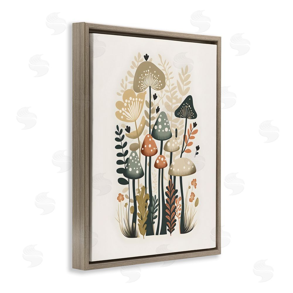 Petal Prints Design Whimsical Mushroom Botanicals Brown Floating Frame Canvas Wall Art Print