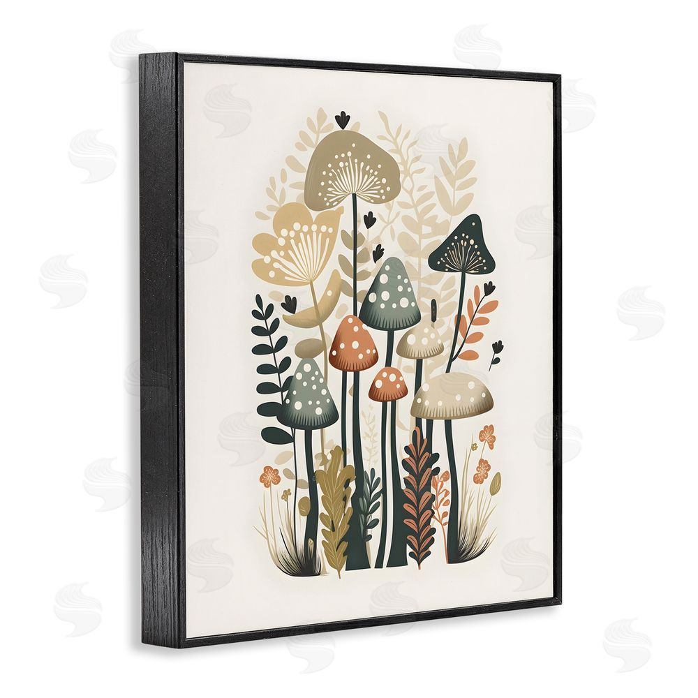 Petal Prints Design Whimsical Mushroom Botanicals Black Framed Giclee Wall Art Print