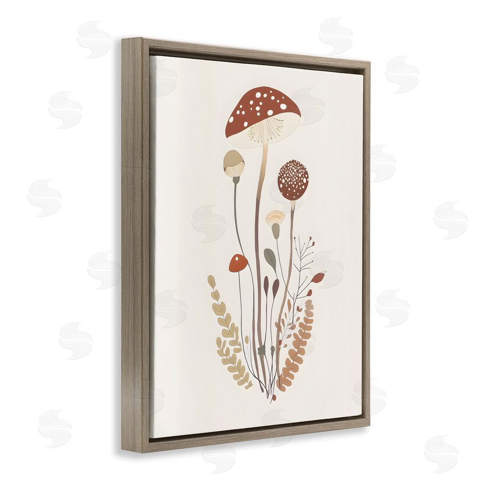 Petal Prints Design Mushrooms & Fern Sprigs Brown Floating Frame Canvas Wall Art Print