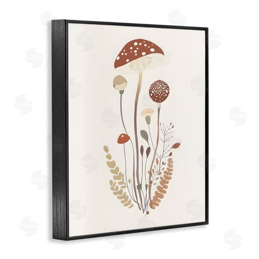 Petal Prints Design Mushrooms & Fern Sprigs Black Framed Giclee Wall Art Print