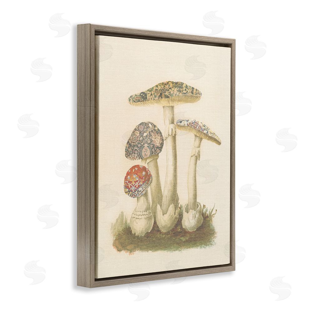 Stupell Studio Vintage Patterned Mushrooms Brown Floating Frame Canvas Wall Art Print