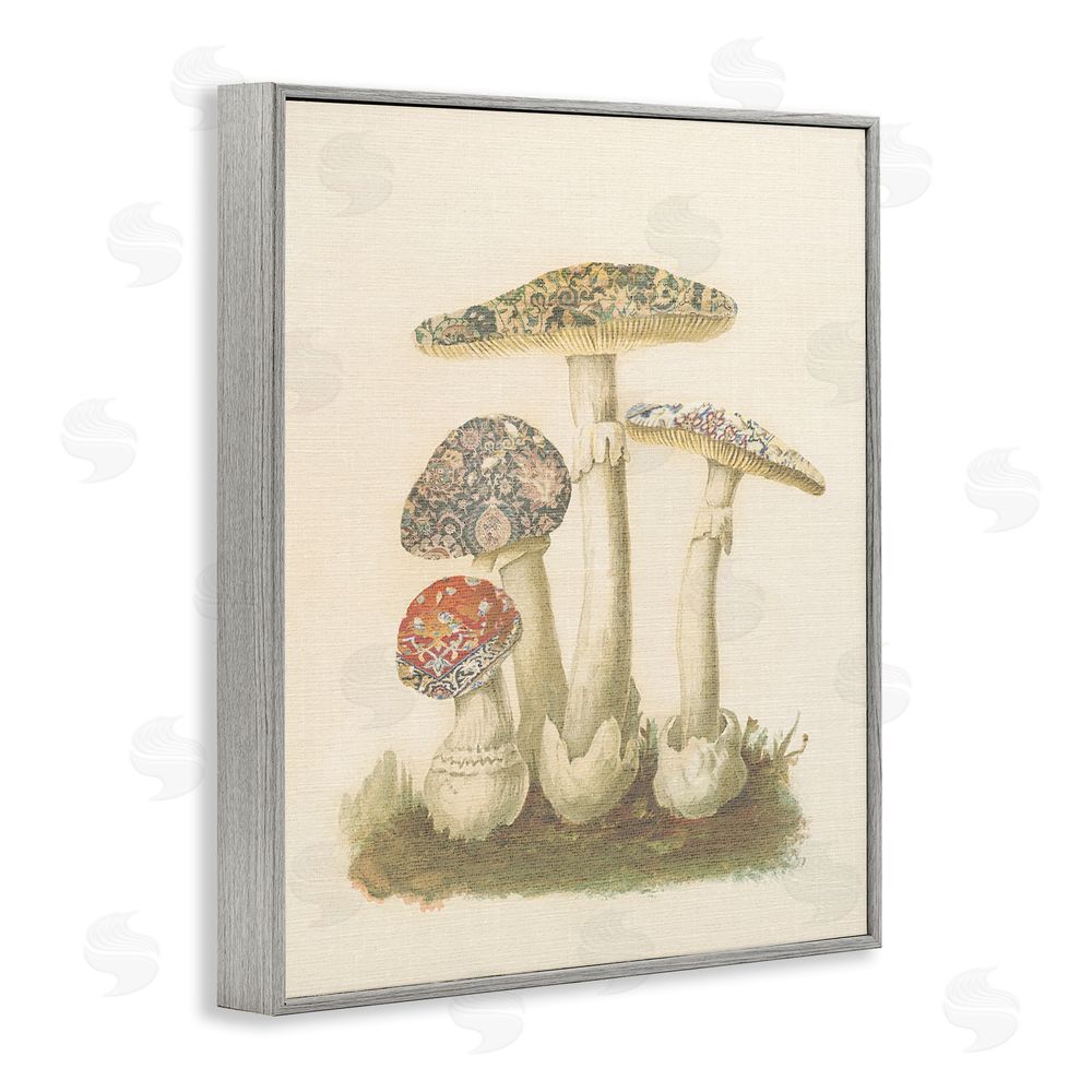 Stupell Studio Vintage Patterned Mushrooms Gray Framed Giclee Wall Art Print