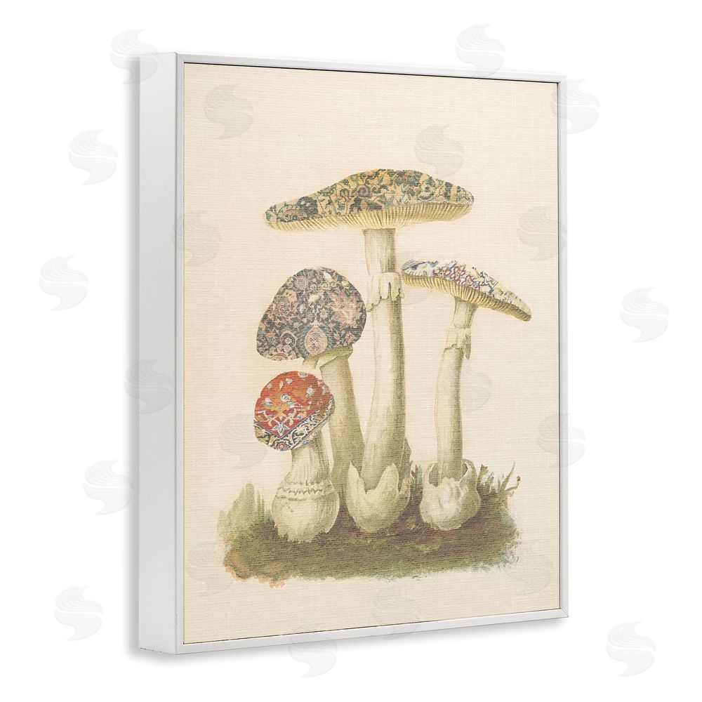Stupell Studio Vintage Patterned Mushrooms White Framed Giclee Wall Art Print