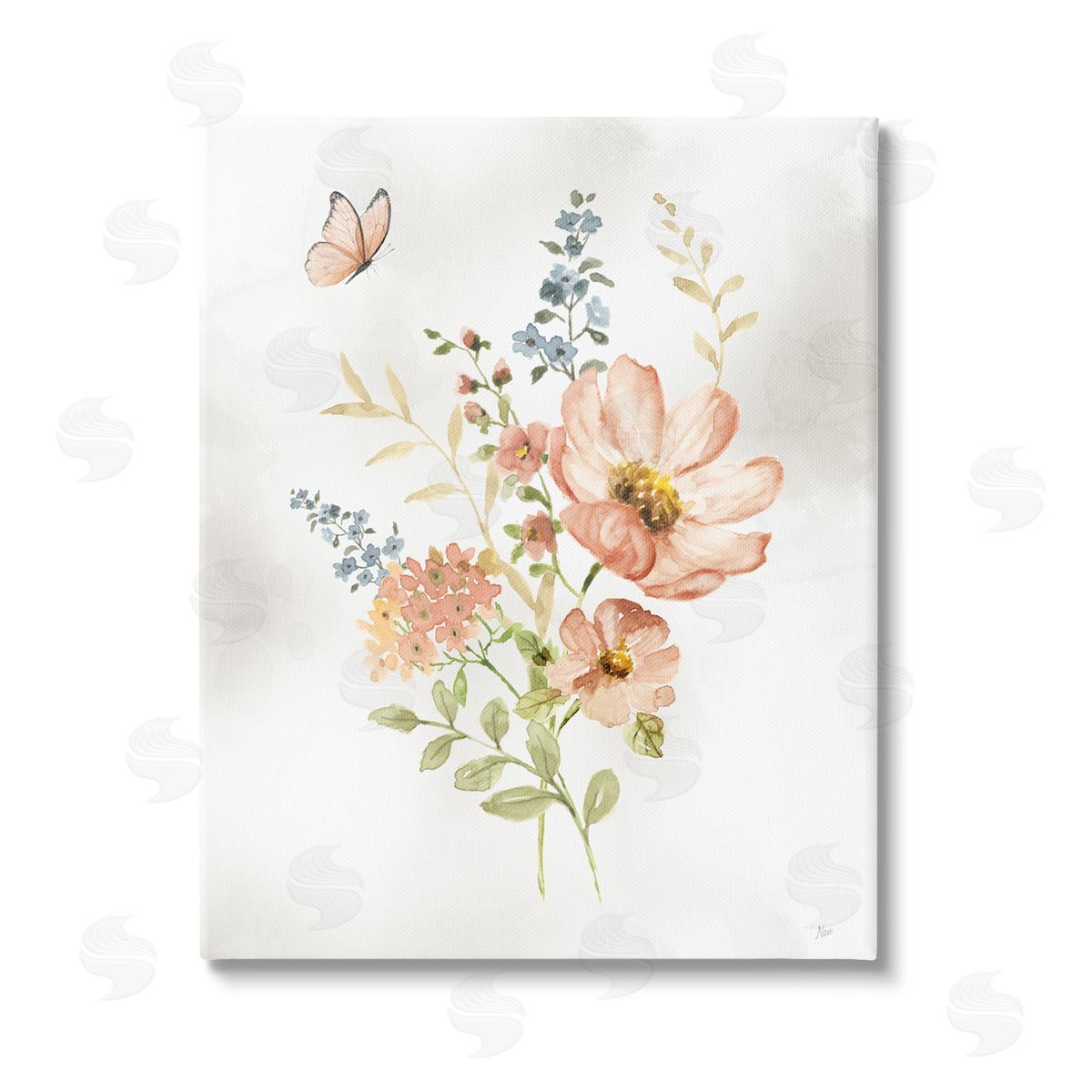 Nan Soft Pink Flower Sprigs Stretched Canvas Wall Art Print