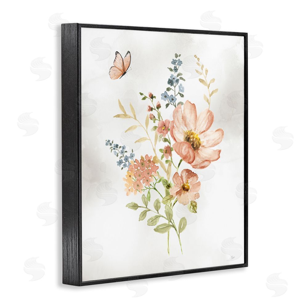 Nan Soft Pink Flower Sprigs Black Framed Giclee Wall Art Print