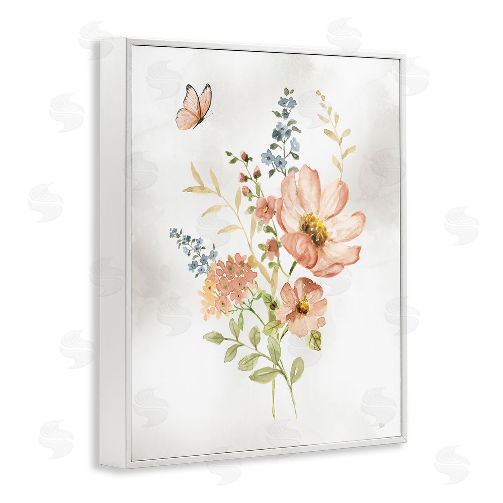 Nan Soft Pink Flower Sprigs White Framed Giclee Wall Art Print