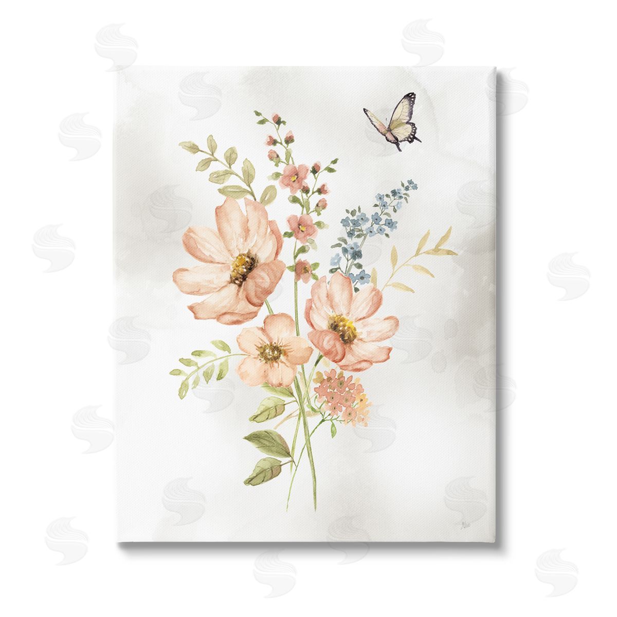 Nan Pink Daisies & Butterfly Stretched Canvas Wall Art Print