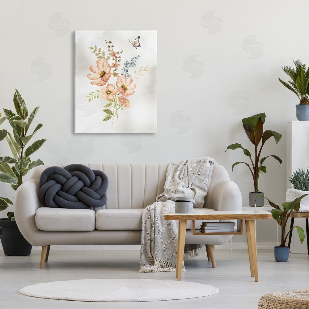Nan Pink Daisies & Butterfly Canvas Wall Art Print in Room