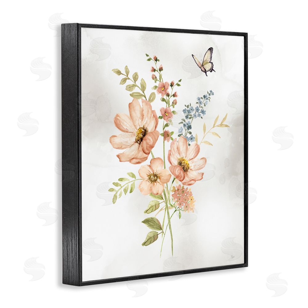 Nan Pink Daisies & Butterfly Black Framed Giclee Wall Art Print