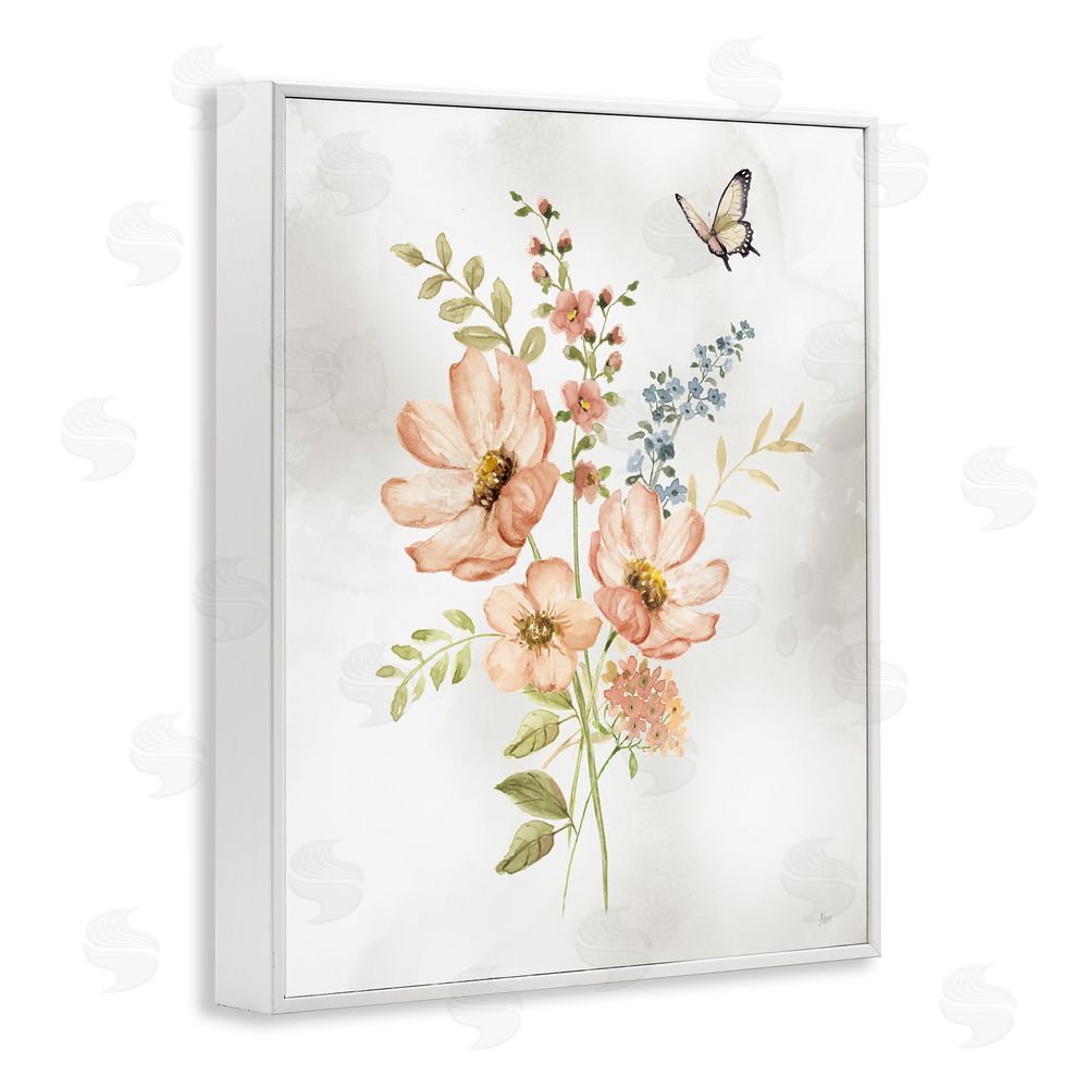 Nan Pink Daisies & Butterfly White Framed Giclee Wall Art Print