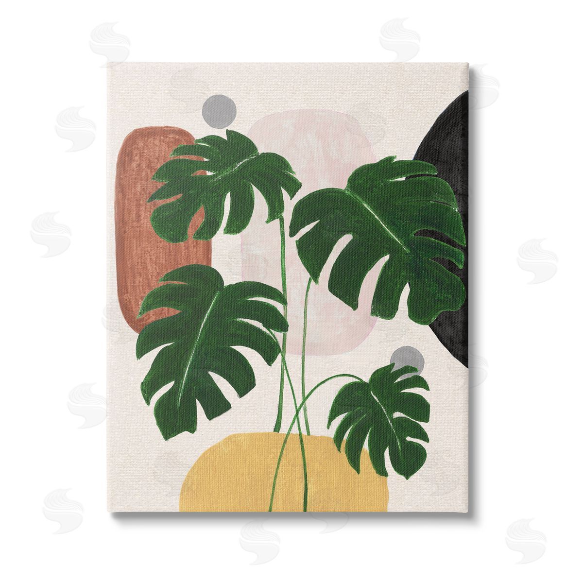 Janet Tava Boho Monstera with Shapes Stretched Canvas Wall Art Print
