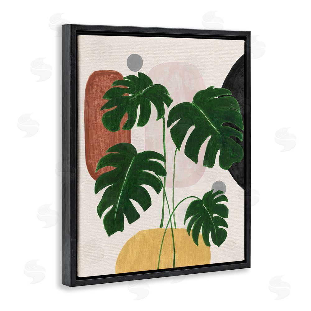 Janet Tava Boho Monstera with Shapes Black Floating Frame Canvas Wall Art Print