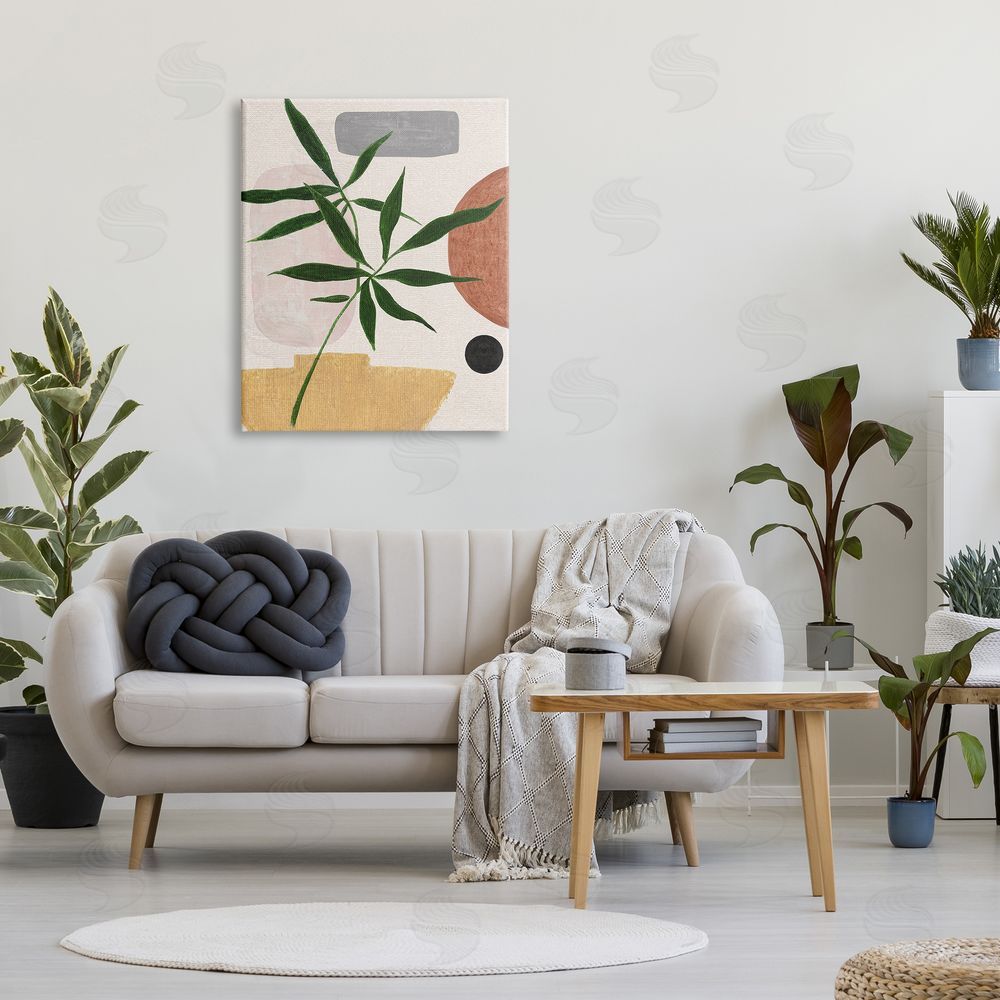 Janet Tava House Plant & Abstract Shapes Canvas Wall Art Print in Room