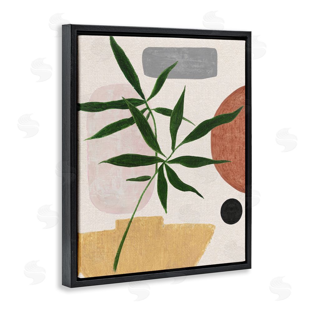 Janet Tava House Plant & Abstract Shapes Black Floating Frame Canvas Wall Art Print