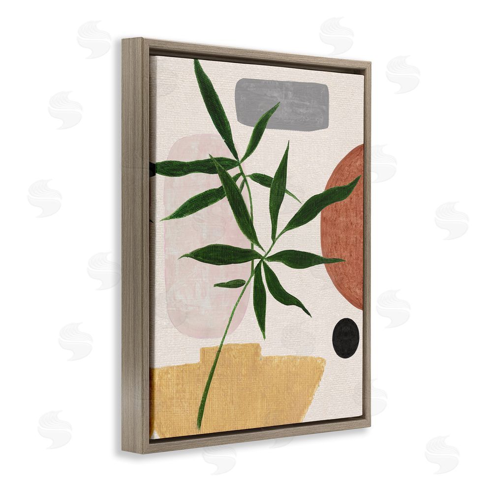 Janet Tava House Plant & Abstract Shapes Brown Floating Frame Canvas Wall Art Print