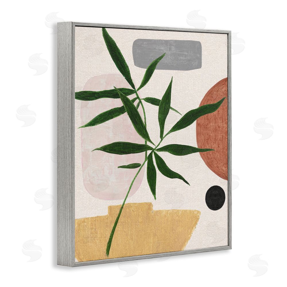 Janet Tava House Plant & Abstract Shapes Gray Framed Giclee Wall Art Print