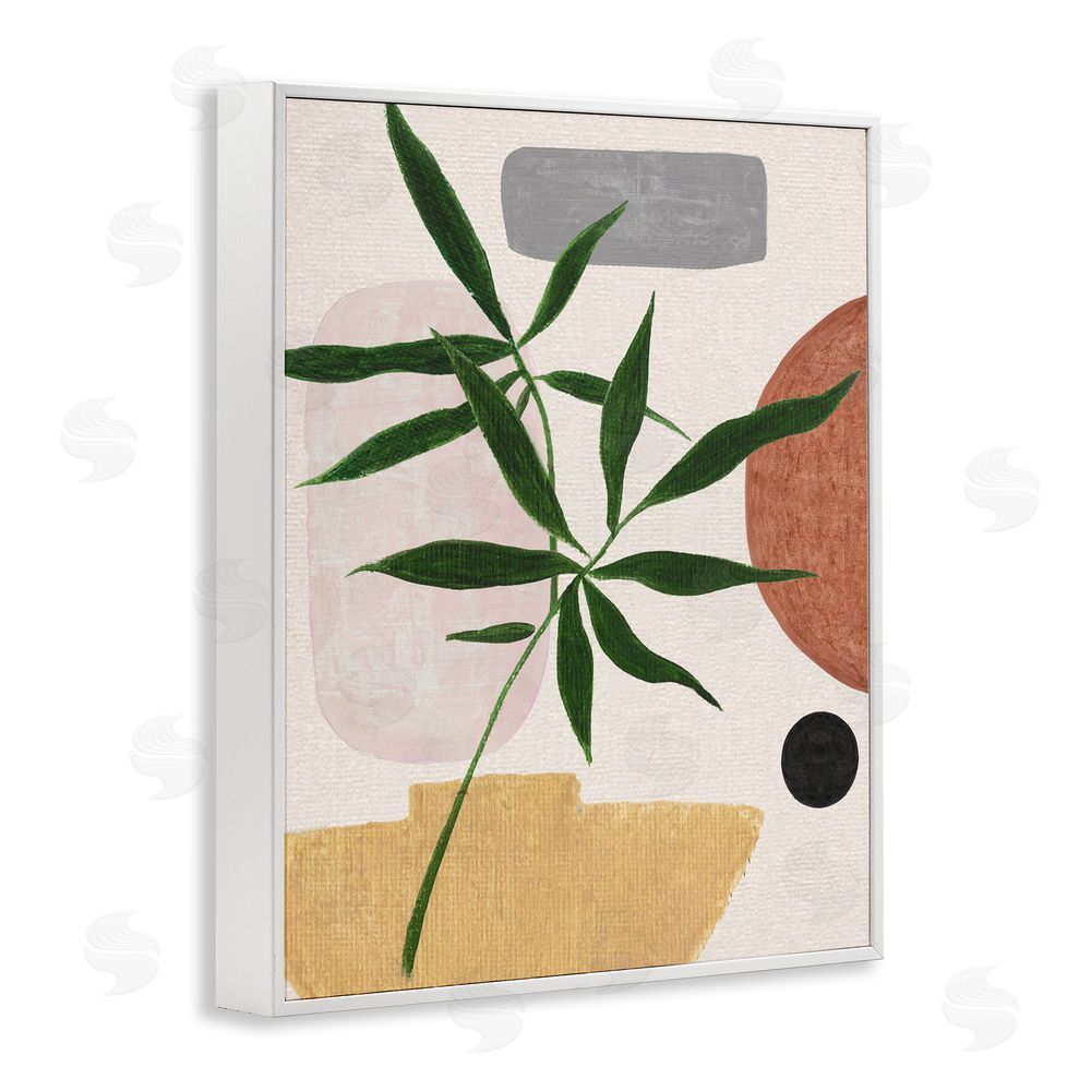 Janet Tava House Plant & Abstract Shapes White Framed Giclee Wall Art Print
