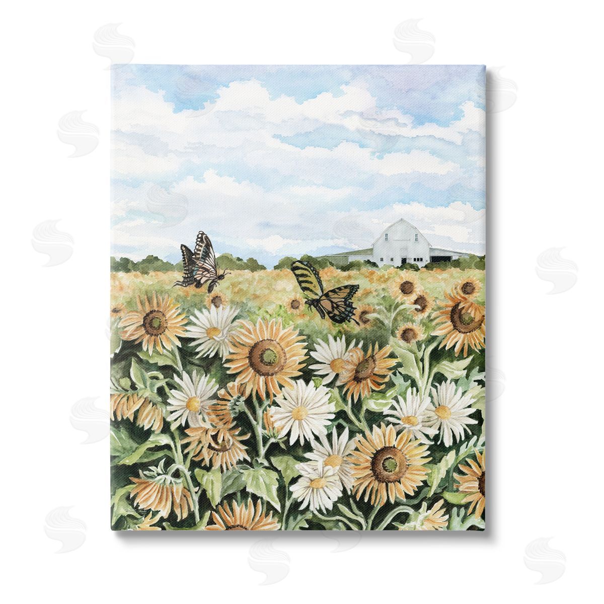 Cindy Jacobs Sunflower Garden with Butterflies Stretched Canvas Wall Art Print