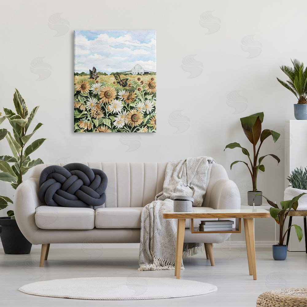 Cindy Jacobs Sunflower Garden with Butterflies Canvas Wall Art Print in Room