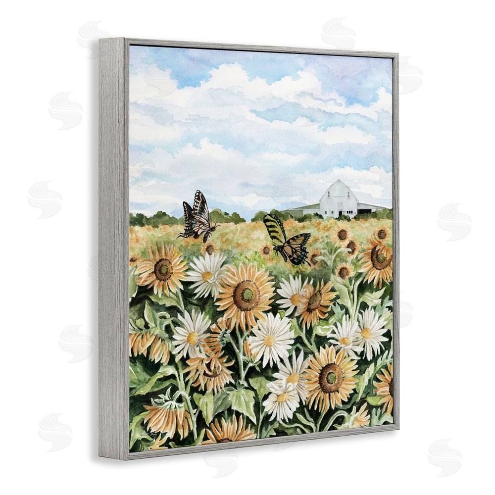 Cindy Jacobs Sunflower Garden with Butterflies Gray Framed Giclee Wall Art Print