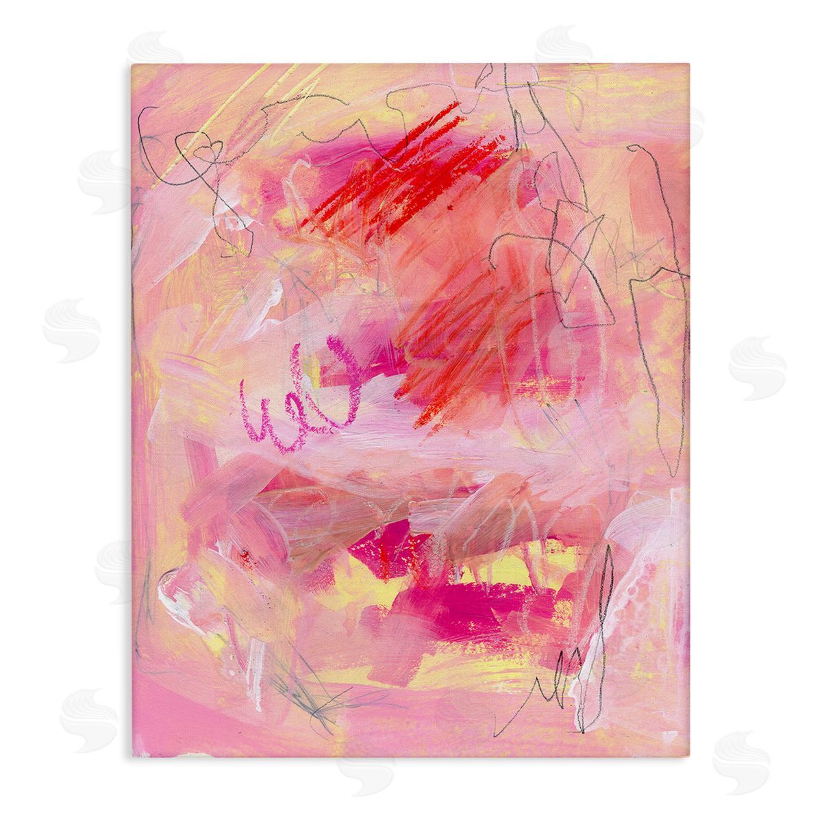 Jennifer Paxton Parker Pink Chaotic Scribble Stretched Canvas Wall Art Print