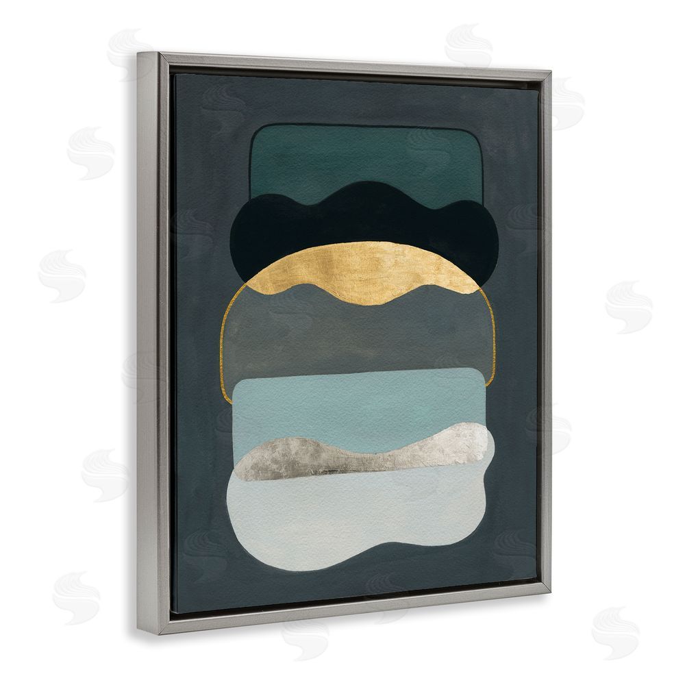 Grace Popp Dark Layered Shapes Grey Floating Frame Canvas Wall Art Print