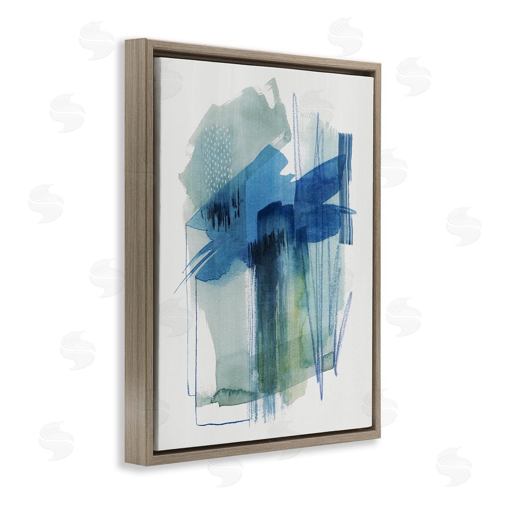 Grace Popp Blue Scribbles Painting Brown Floating Frame Canvas Wall Art Print