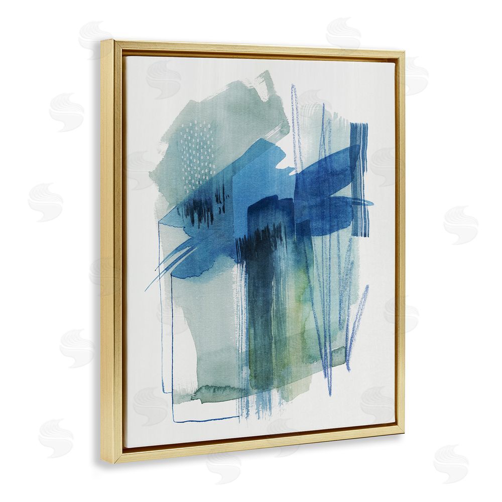 Grace Popp Blue Scribbles Painting Gold Floating Frame Canvas Wall Art Print