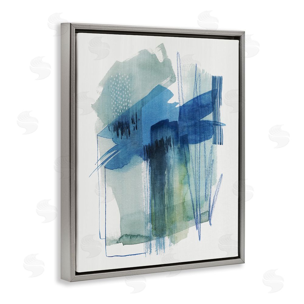 Grace Popp Blue Scribbles Painting Grey Floating Frame Canvas Wall Art Print