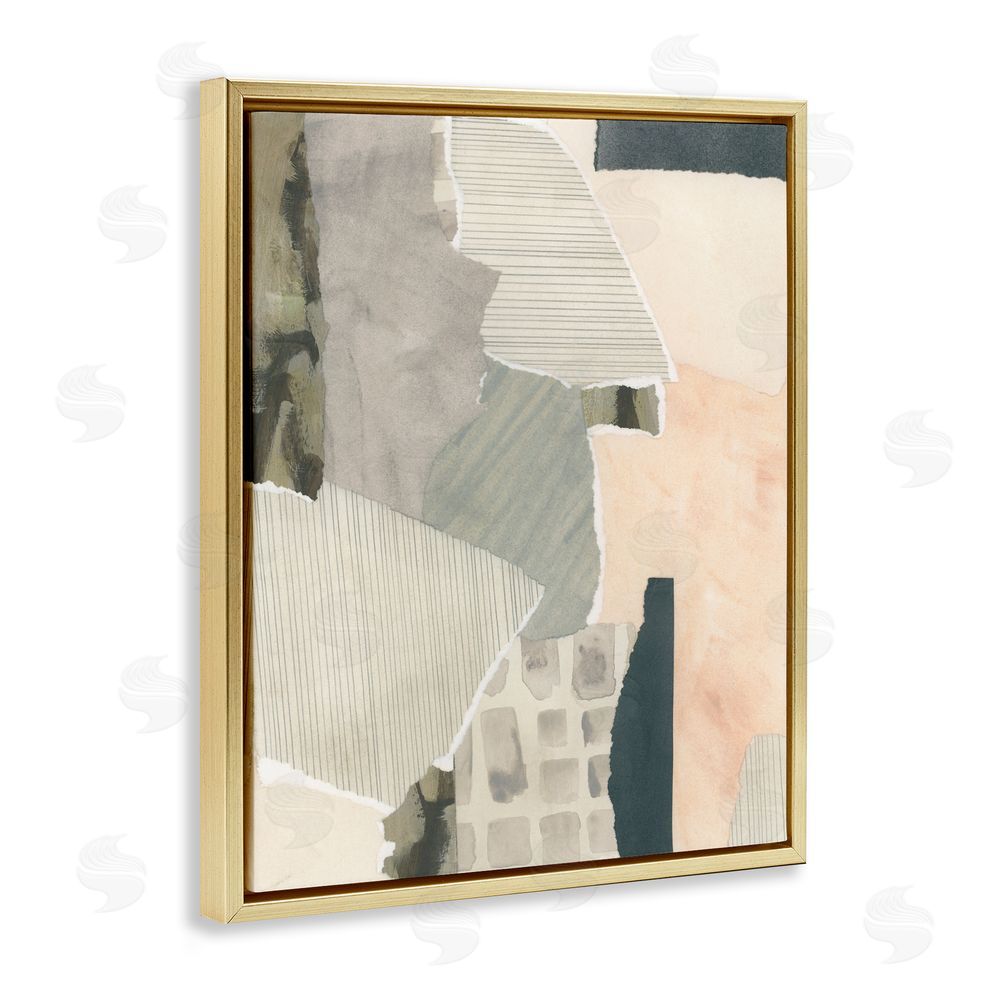 June Erica Vess Asymmetric Neutral Patterns Gold Floating Frame Canvas Wall Art Print