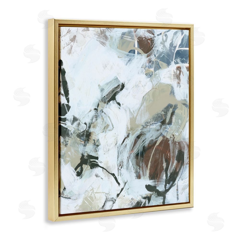 June Erica Vess Expressive Neutral Abstraction Gold Floating Frame Canvas Wall Art Print