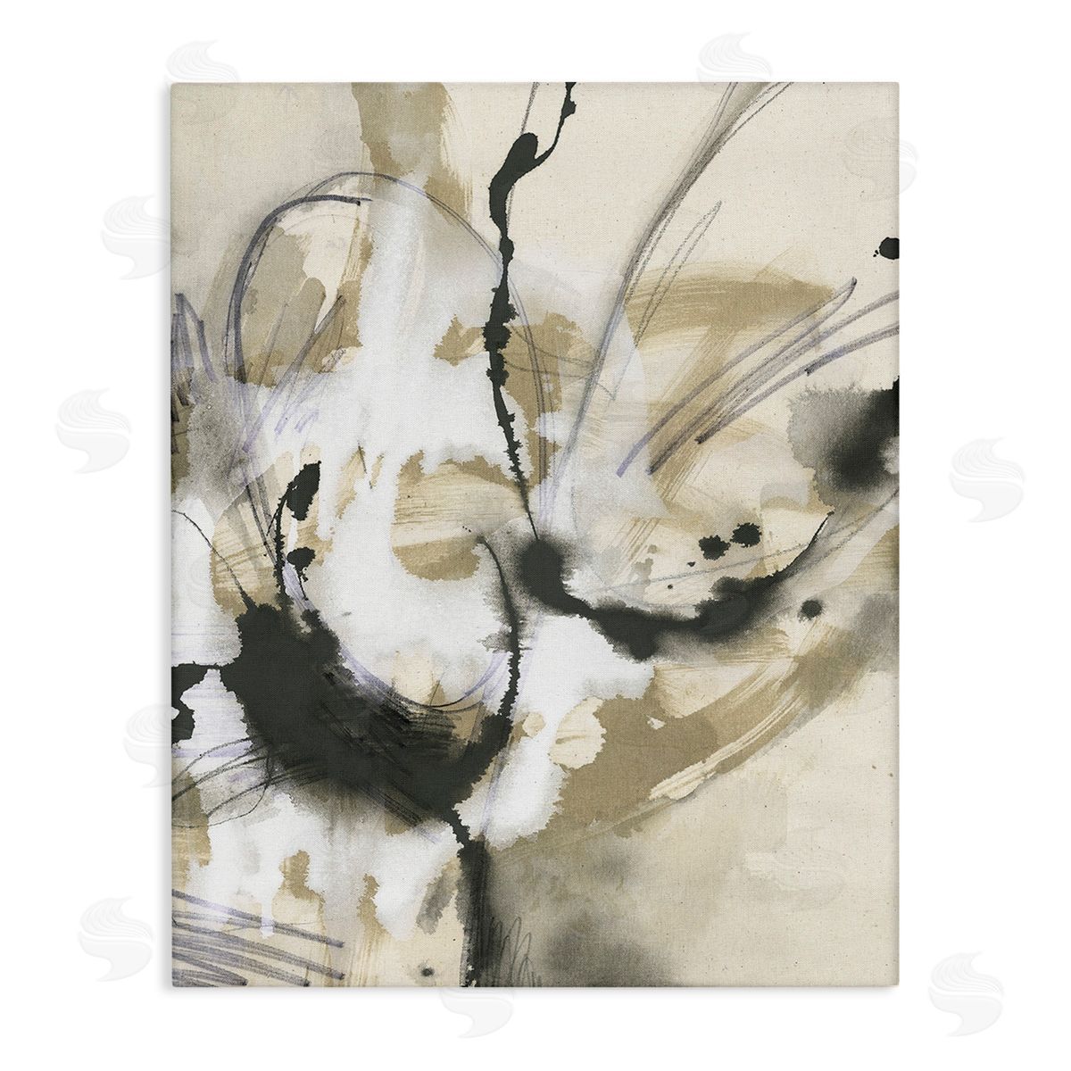 June Erica Vess Fluid Black & Beige Abstract Stretched Canvas Wall Art Print