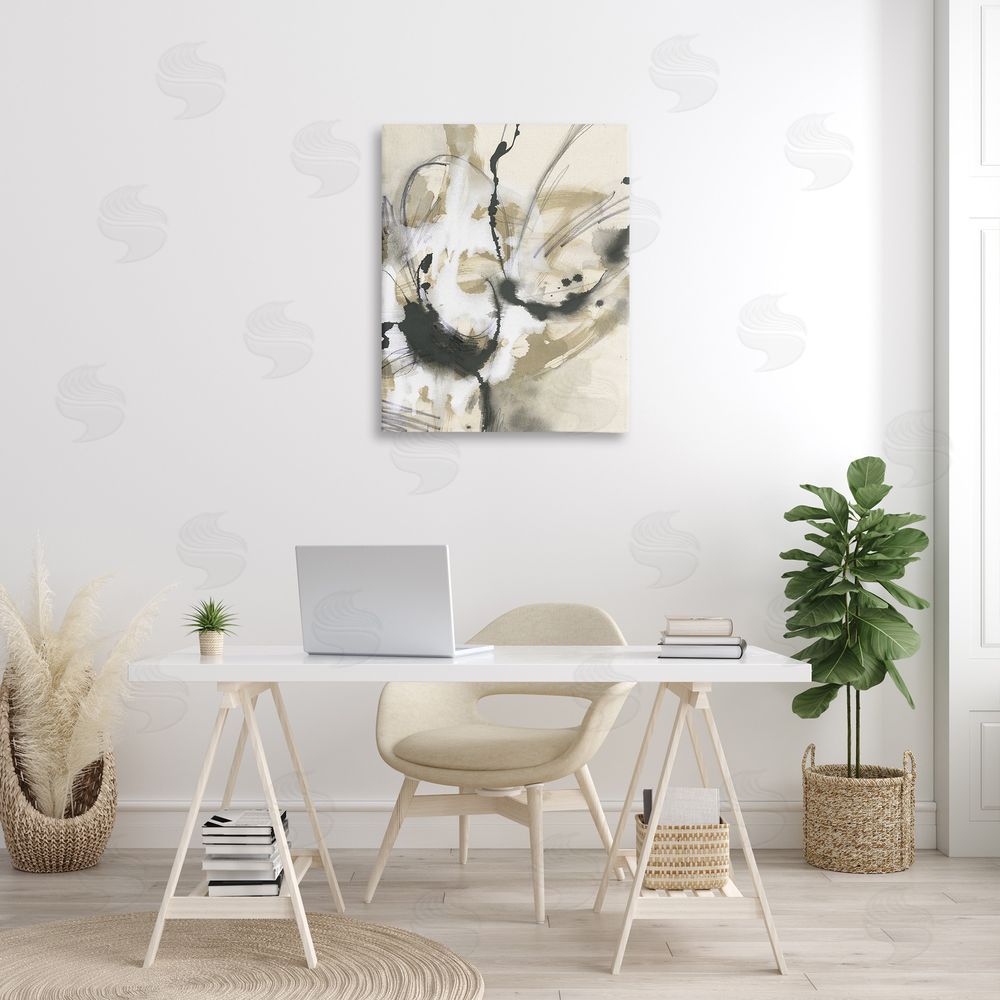 June Erica Vess Fluid Black & Beige Abstract Canvas Wall Art Print in Room