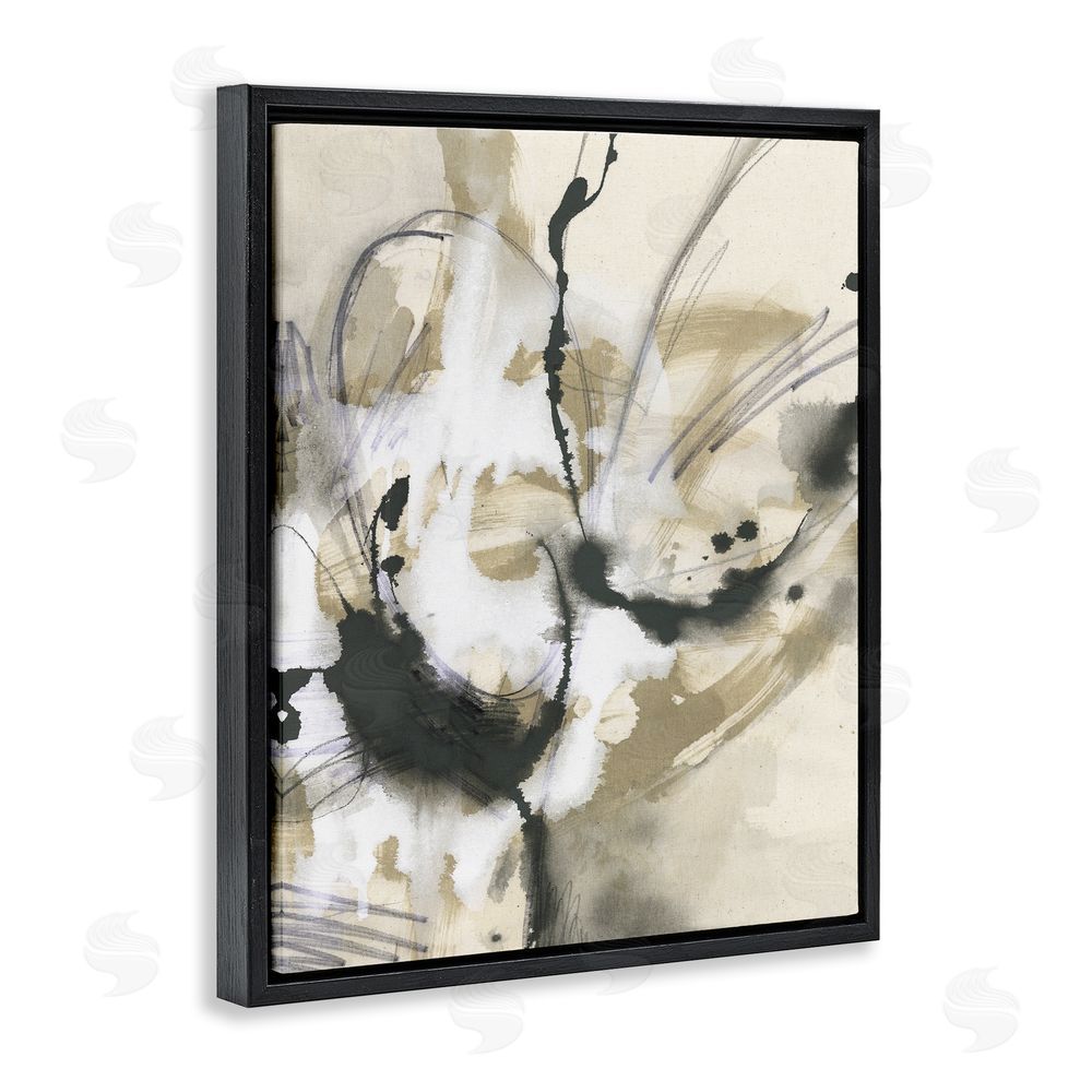 June Erica Vess Fluid Black & Beige Abstract Black Floating Frame Canvas Wall Art Print
