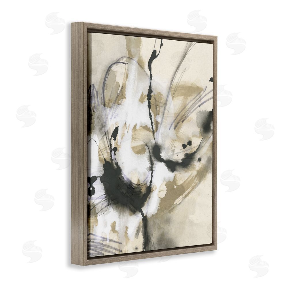 June Erica Vess Fluid Black & Beige Abstract Brown Floating Frame Canvas Wall Art Print