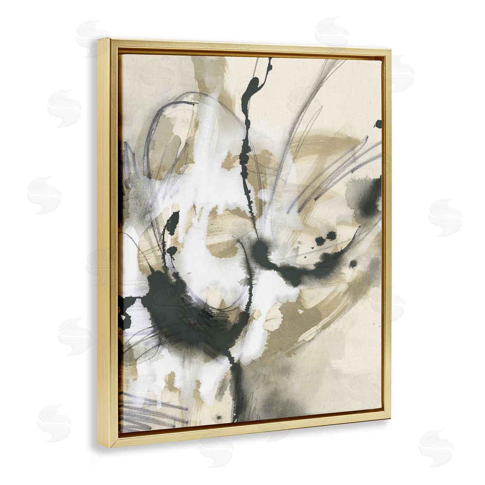 June Erica Vess Fluid Black & Beige Abstract Gold Floating Frame Canvas Wall Art Print