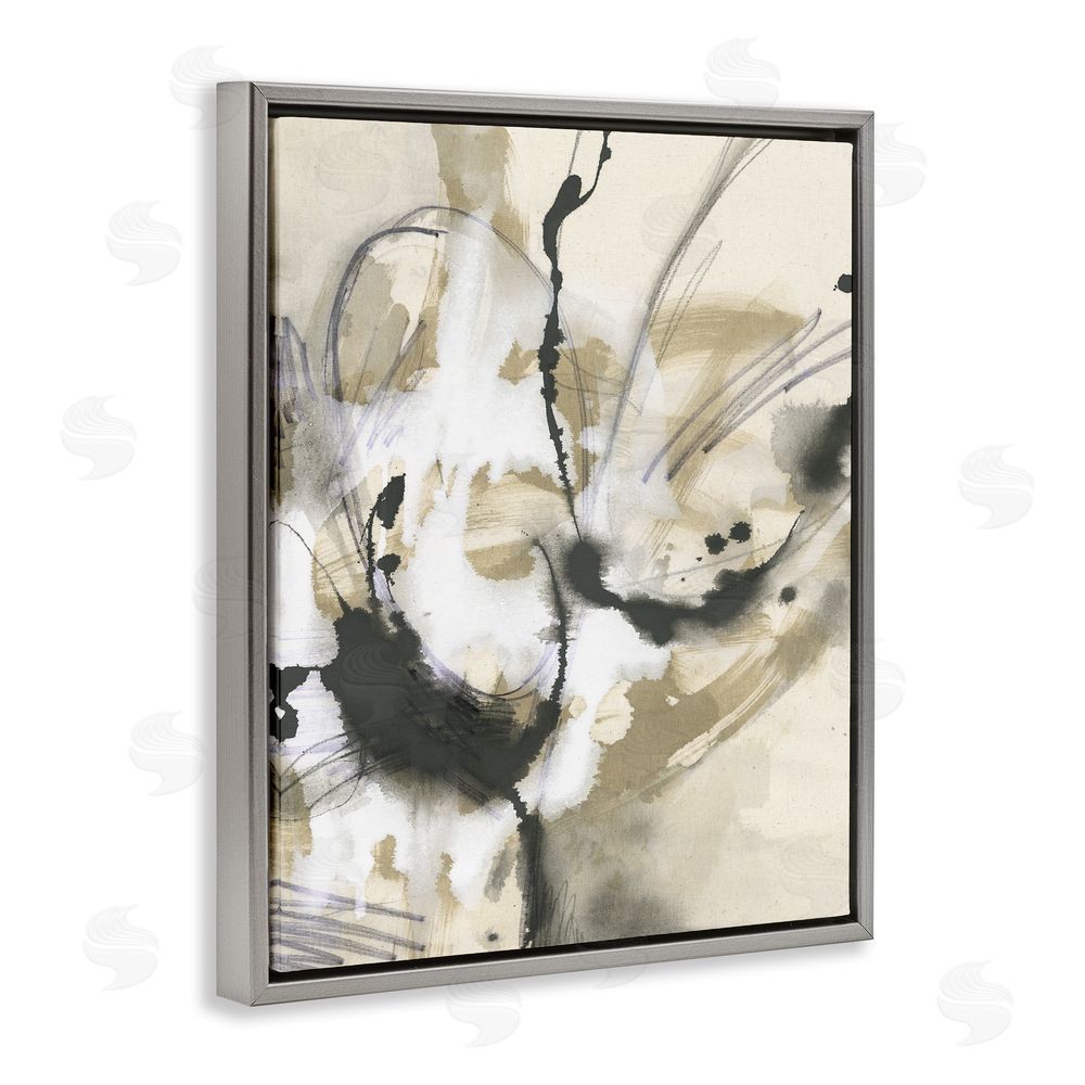 June Erica Vess Fluid Black & Beige Abstract Grey Floating Frame Canvas Wall Art Print